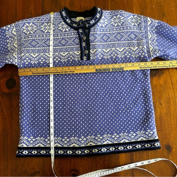 LL BEAN M Vintage Merino Wool Purple SWEATER Button Nordic Snowflake Fair Isle - Picture 9 of 13
